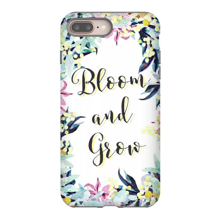 iPhone 8 plus StrongFit Colorful pastel floral Bloom and Grow typography by Oana 