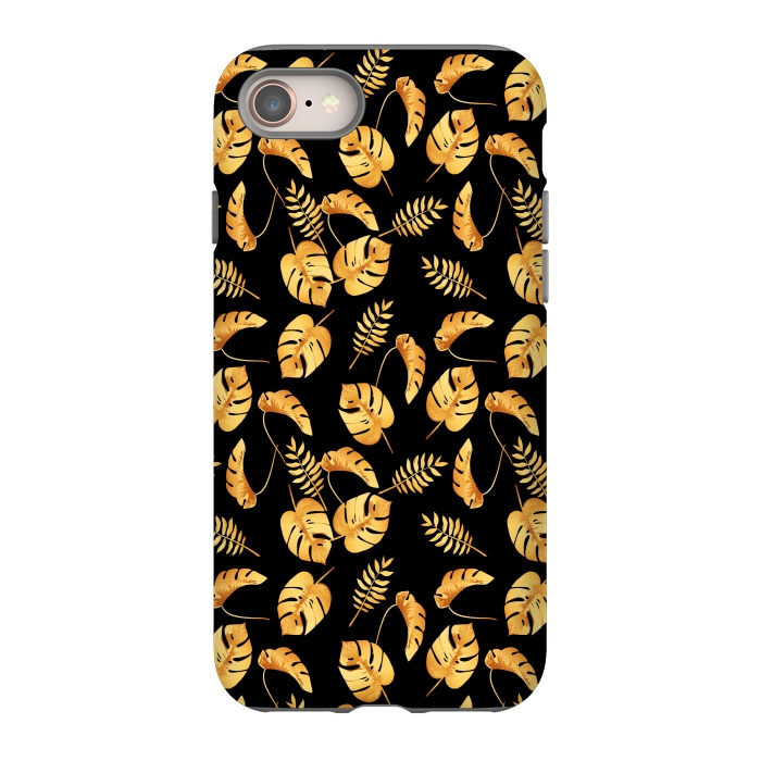 iPhone 8 StrongFit Gold Tropical Leaves Black Background by Alemi