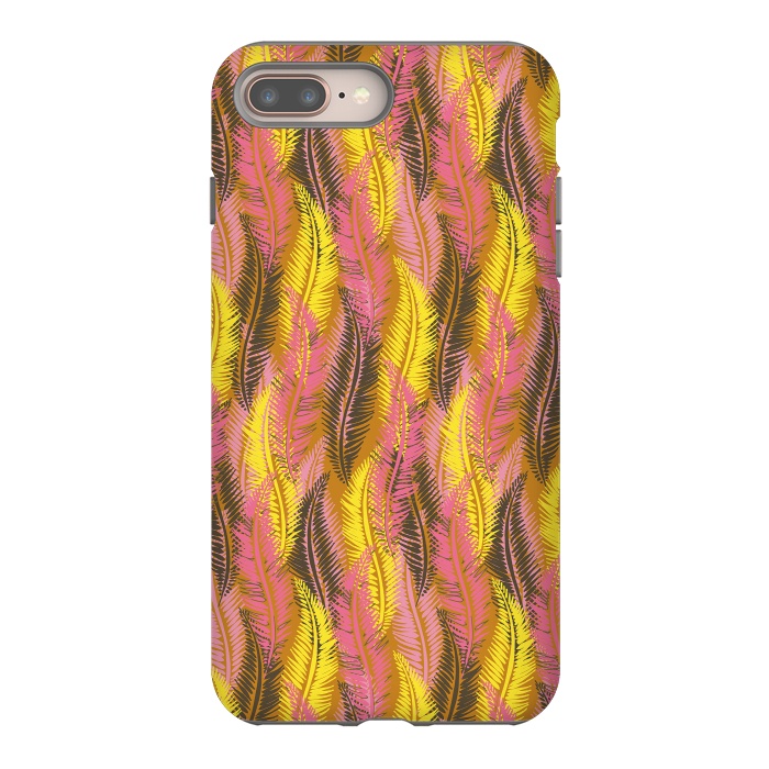 iPhone 8 plus StrongFit Feather Stripe in Pink and Yellow by Lotti Brown