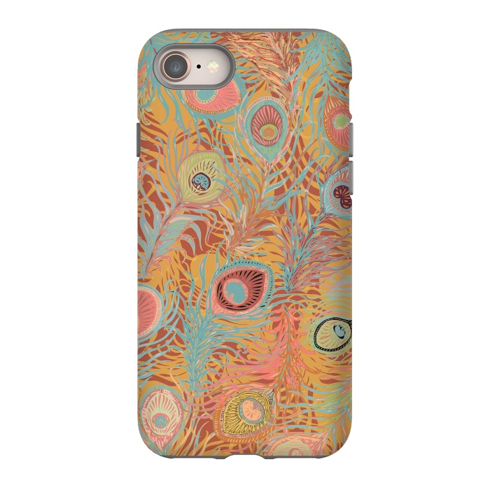 iPhone 8 StrongFit Peacock Feathers - Soft Coral by Lotti Brown