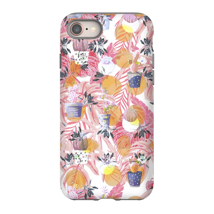 iPhone 8 StrongFit Cute cacti pots and pink tropical foliage by Oana 