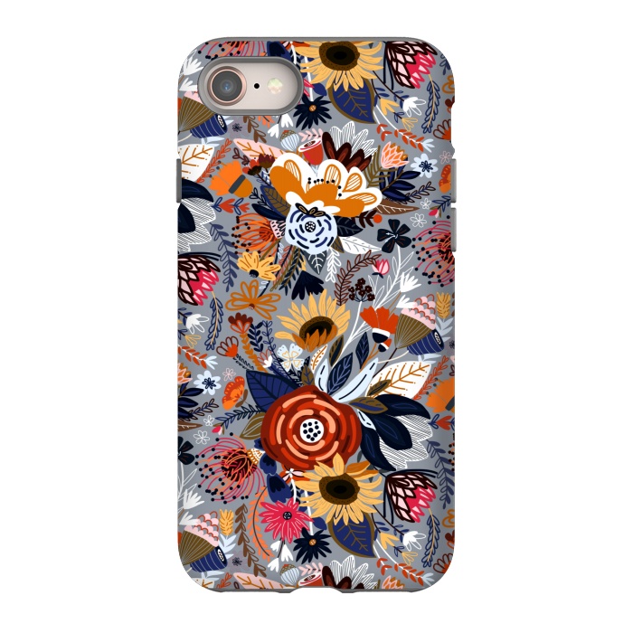 iPhone 8 StrongFit Popping Floral - Orange and Navy  by Tigatiga