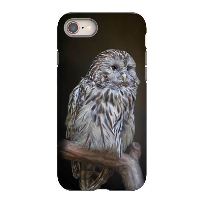 iPhone 8 StrongFit A lovely cute painted owl with a brown background by Simone Gatterwe