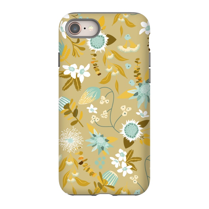 iPhone 8 StrongFit Stylized Australian Florals in Blue and Cream by Paula Ohreen