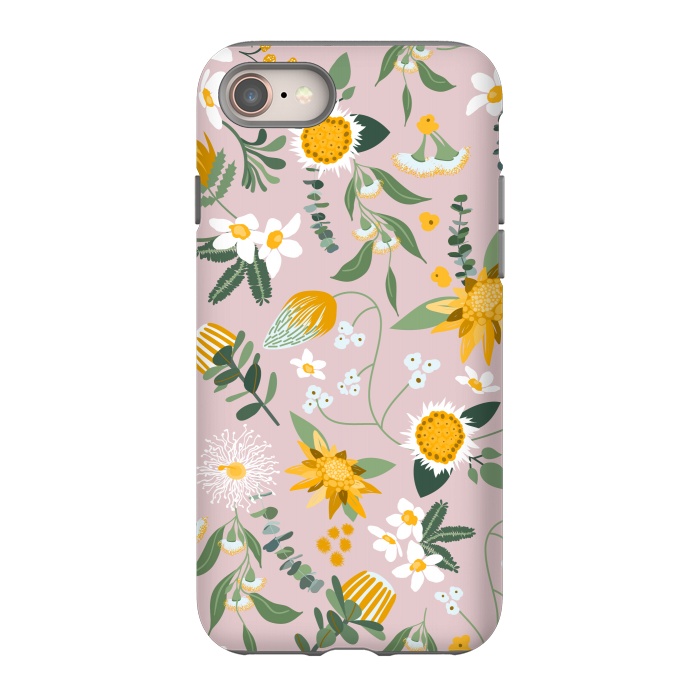iPhone 8 StrongFit Stylized Australian Florals in Pink and Yellow by Paula Ohreen