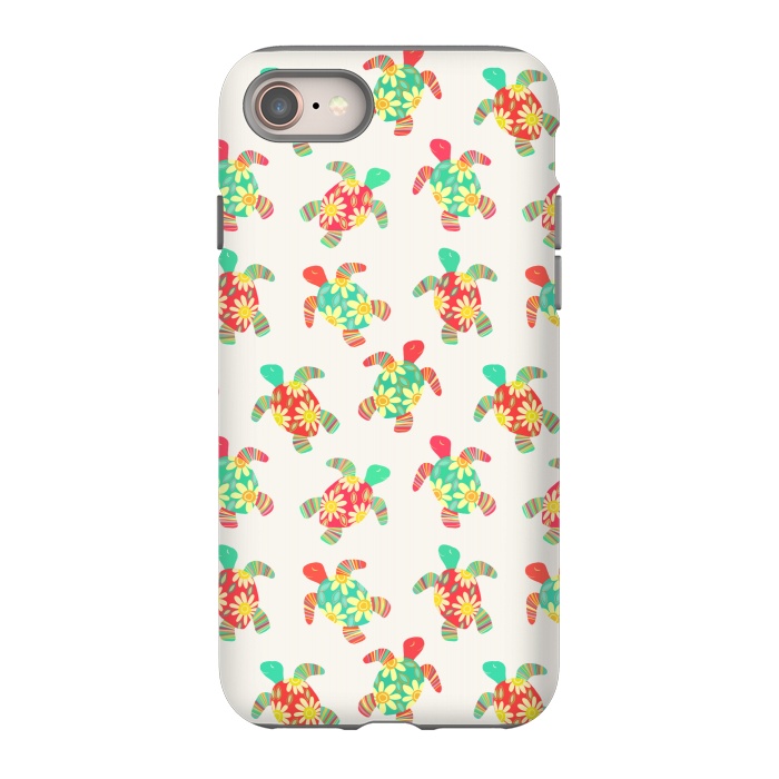 iPhone 8 StrongFit Cute Flower Child Hippy Turtles on Cream  by Micklyn Le Feuvre