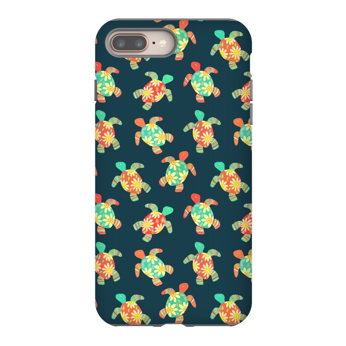 iPhone 8 plus StrongFit Cute Flower Child Hippy Turtles on Dark by Micklyn Le Feuvre