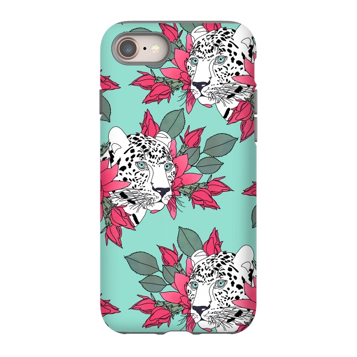 iPhone 8 StrongFit Stylish leopard and cactus flower pattern by InovArts