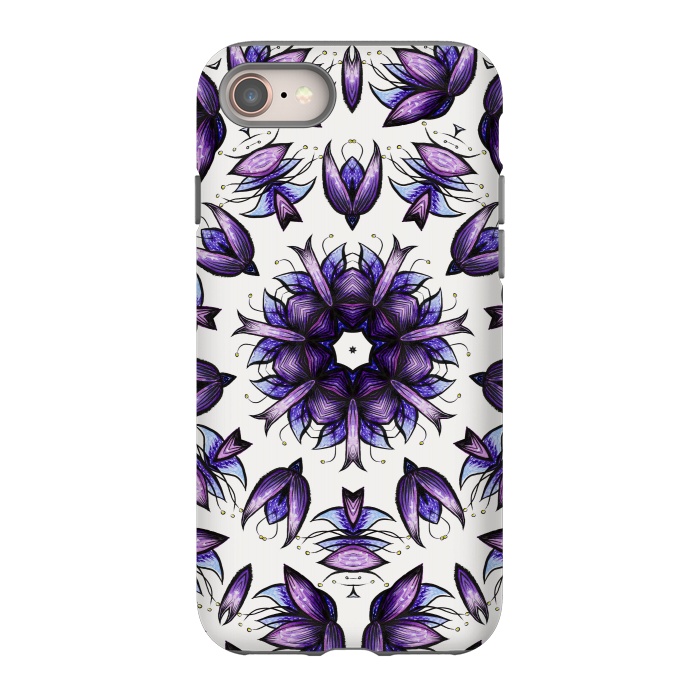 iPhone 8 StrongFit Abstract Lotus Flower Kaleidoscopic Mandala Pattern In Blue Violet by Boriana Giormova
