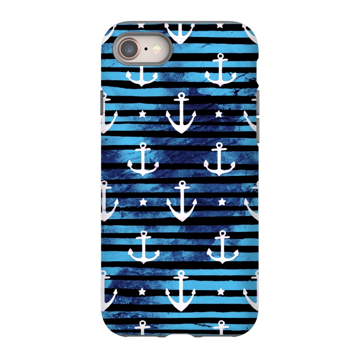 iPhone 8 StrongFit Nautical anchors and stripes pattern by Oana 