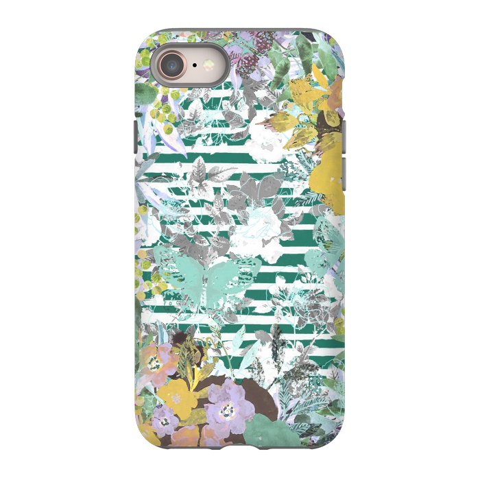 iPhone 8 StrongFit watercolor painted flowers, butterflies and stripes by Oana 