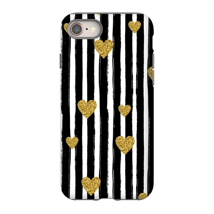 iPhone 8 StrongFit BLACK STRIPES WITH HEARTS by MALLIKA