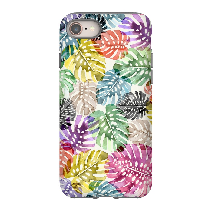 iPhone 8 StrongFit Colorful Tropical Monstera Leaves by Ninola Design