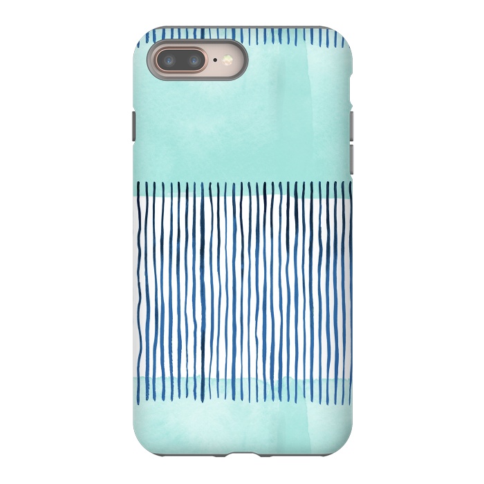 iPhone 8 plus StrongFit Minimal Stripes Blue by Ninola Design