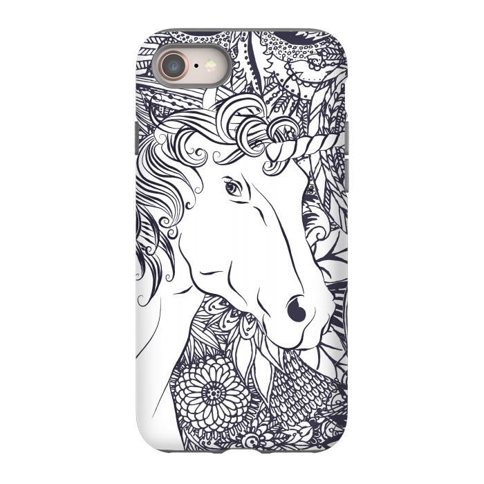 iPhone 8 StrongFit Whimsy unicorn and floral mandala design by InovArts