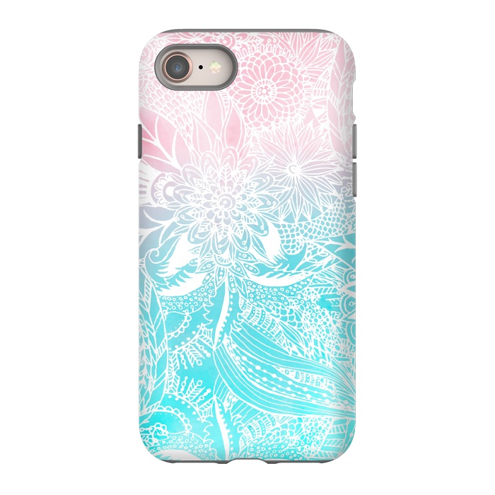 iPhone 8 StrongFit whimsy white floral mandala watercolor design by InovArts