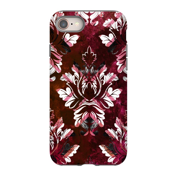 iPhone 8 StrongFit Rich burgundy marble and silver damask by Oana 