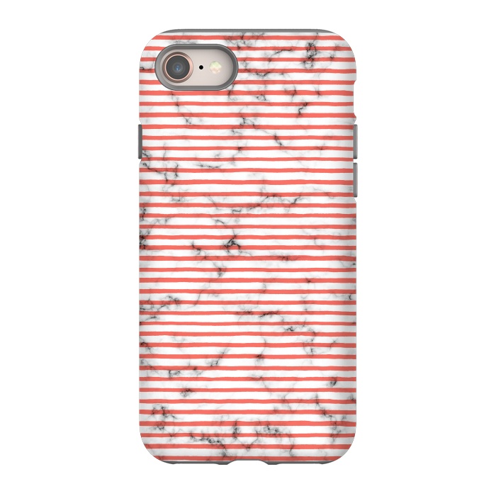 iPhone 8 StrongFit Marble Marker Coral Stripes by Ninola Design