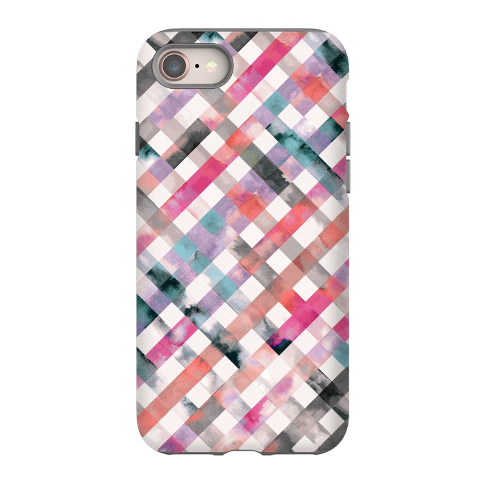iPhone 8 StrongFit Watercolor Vichy Gingham Pink by Ninola Design
