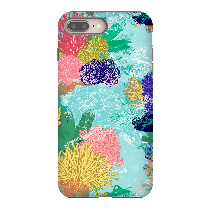 iPhone 8 plus StrongFit Cute colorful ocean coral reefs and turtles design by InovArts