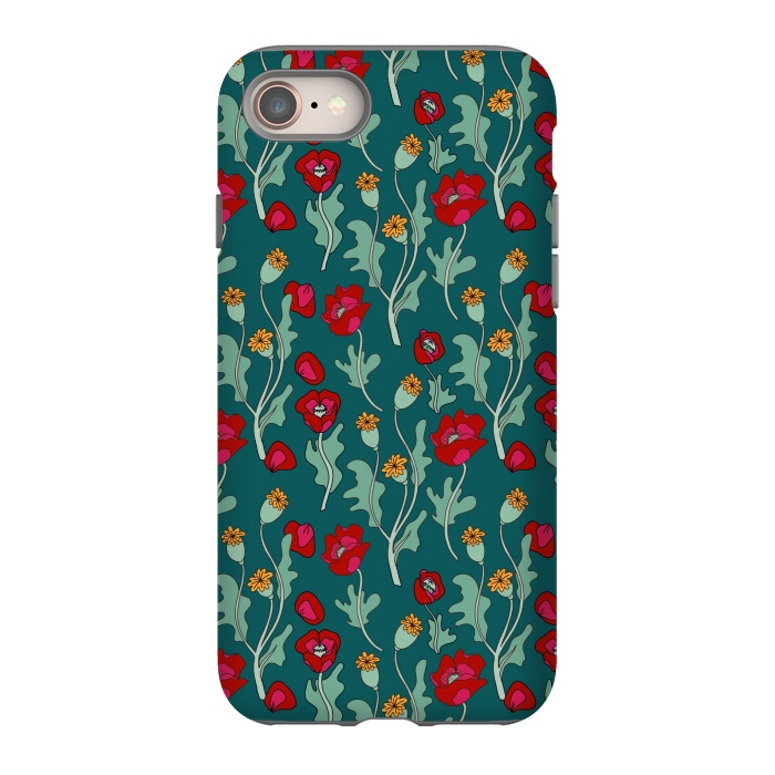 iPhone 8 StrongFit Garden Poppies on Teal by Melissa Pedersen