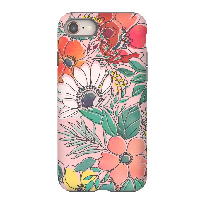 iPhone 8 StrongFit Cute girly pink floral hand drawn design by InovArts