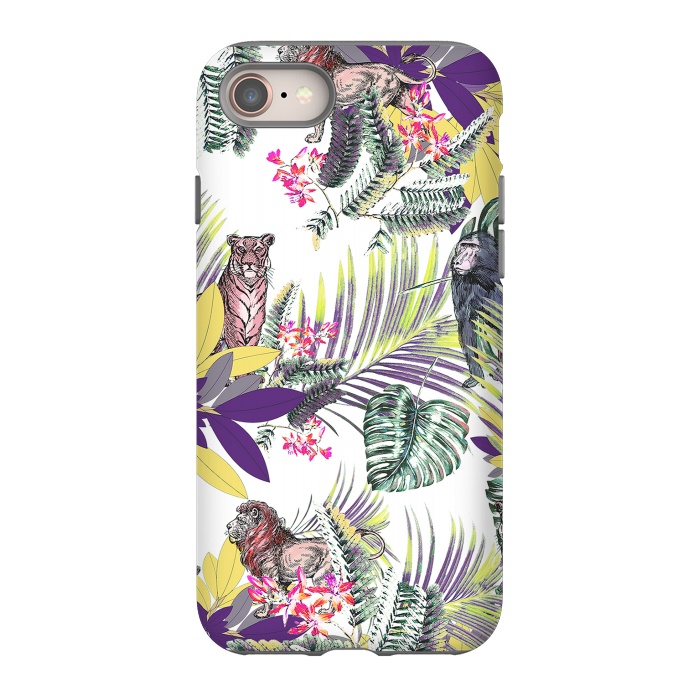 iPhone 8 StrongFit Colorful jungle leaves and wild animals pattern by Oana 