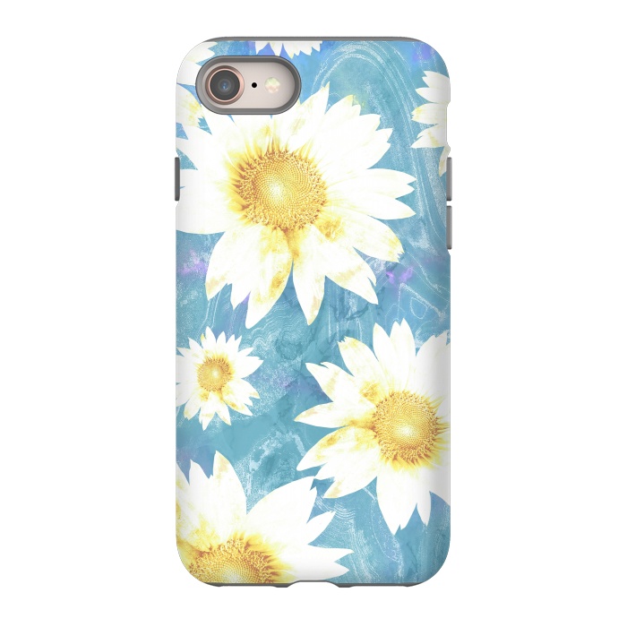 iPhone 8 StrongFit White sunflowers on baby blue marble by Oana 