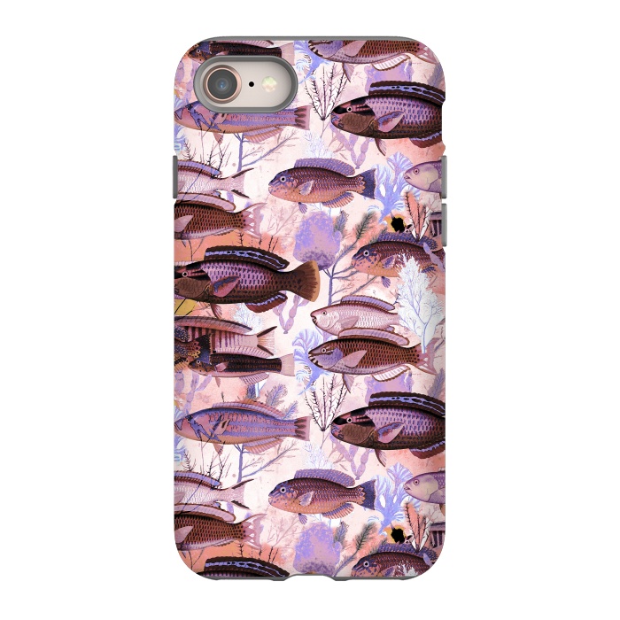 iPhone 8 StrongFit Colorful coral reef and fish botanical pattern by Oana 