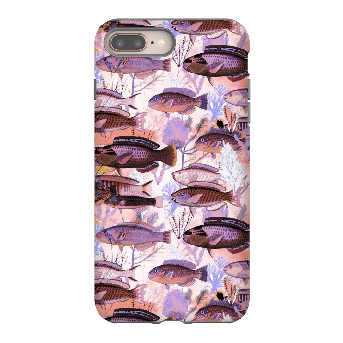 iPhone 8 plus StrongFit Colorful coral reef and fish botanical pattern by Oana 