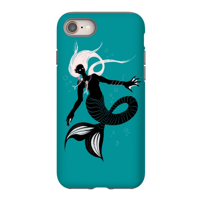 iPhone 8 StrongFit Creepy Mermaid With Fish Skeleton Necklace Dark Art by Boriana Giormova