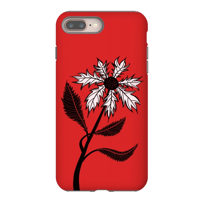 iPhone 8 plus StrongFit Imaginary Flower In Ink - Black And White On Red by Boriana Giormova