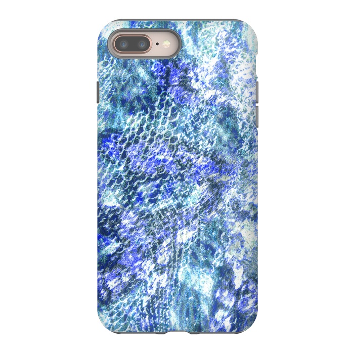 iPhone 8 plus StrongFit Blue watercolor snake skin pattern by Oana 
