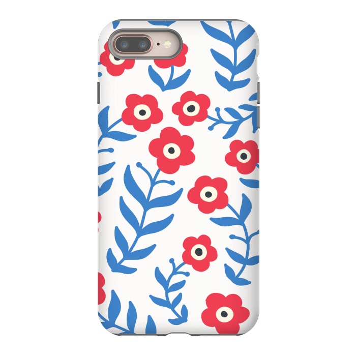 iPhone 8 plus StrongFit Red flowers and blue leaves by Winston