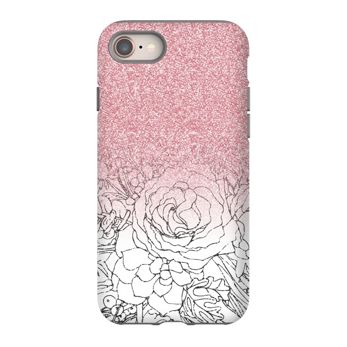 iPhone 8 StrongFit Elegant Floral Doodles Pink Gradient Glitter Image by InovArts