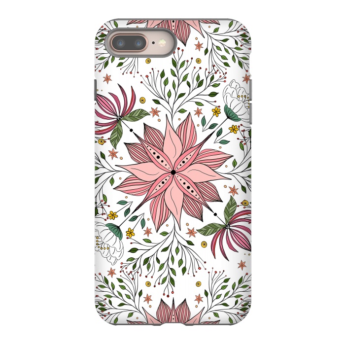 iPhone 8 plus StrongFit Cute Vintage Pink Floral Doodles Tile Art by InovArts