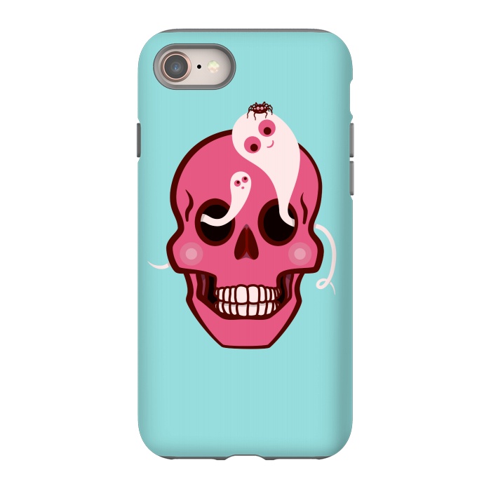 iPhone 8 StrongFit Cute Pink Skull With Spider And Ghosts In Eyes by Boriana Giormova