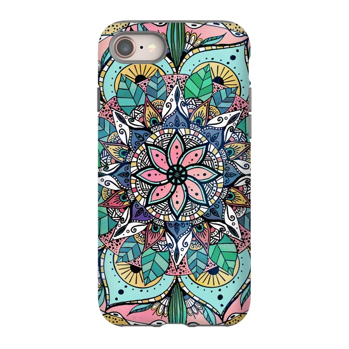 iPhone 8 StrongFit Bohemian Colorful Watercolor Floral Mandala by InovArts