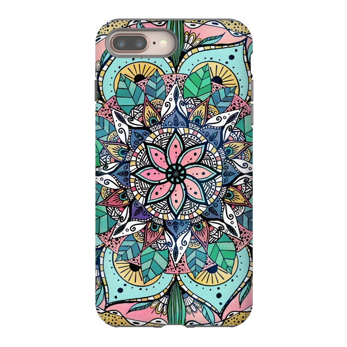 iPhone 8 plus StrongFit Bohemian Colorful Watercolor Floral Mandala by InovArts