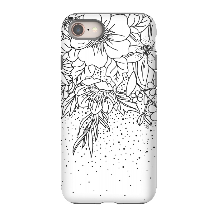 iPhone 8 StrongFit Cute Black White floral doodles and confetti design by InovArts