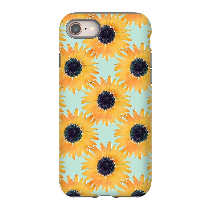 iPhone 8 StrongFit Pretty Hand Drawn Yellow Sunflowers Paint Pattern by InovArts