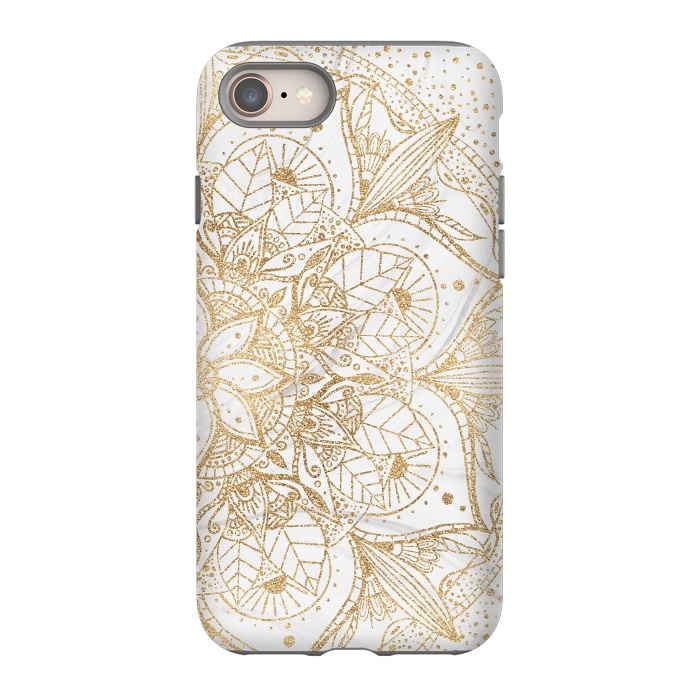 iPhone 8 StrongFit Trendy Gold Floral Mandala Marble Design by InovArts