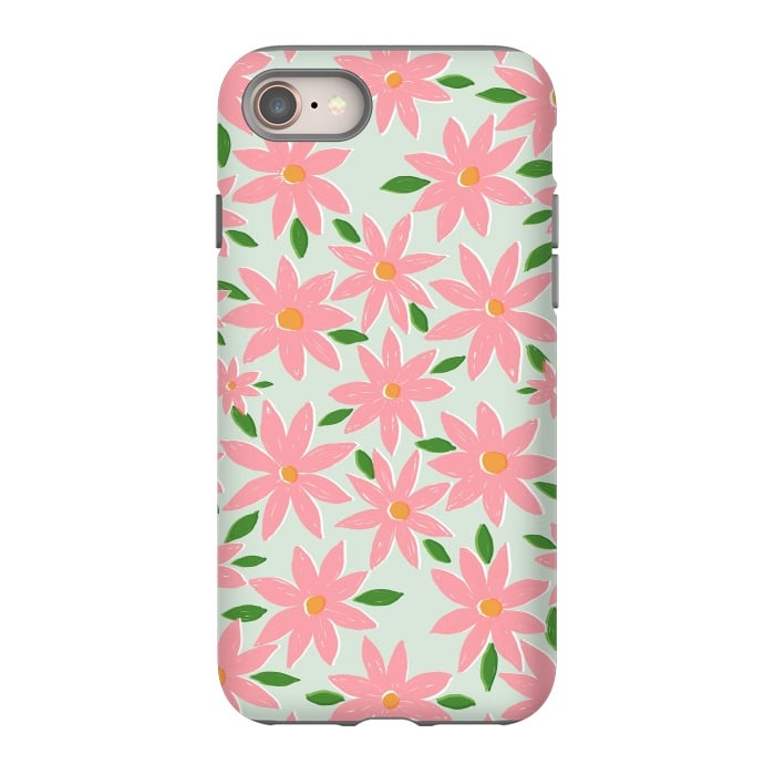 iPhone 8 StrongFit Pretty Hand Paint Pink Daisy Flowers Mint Design by InovArts