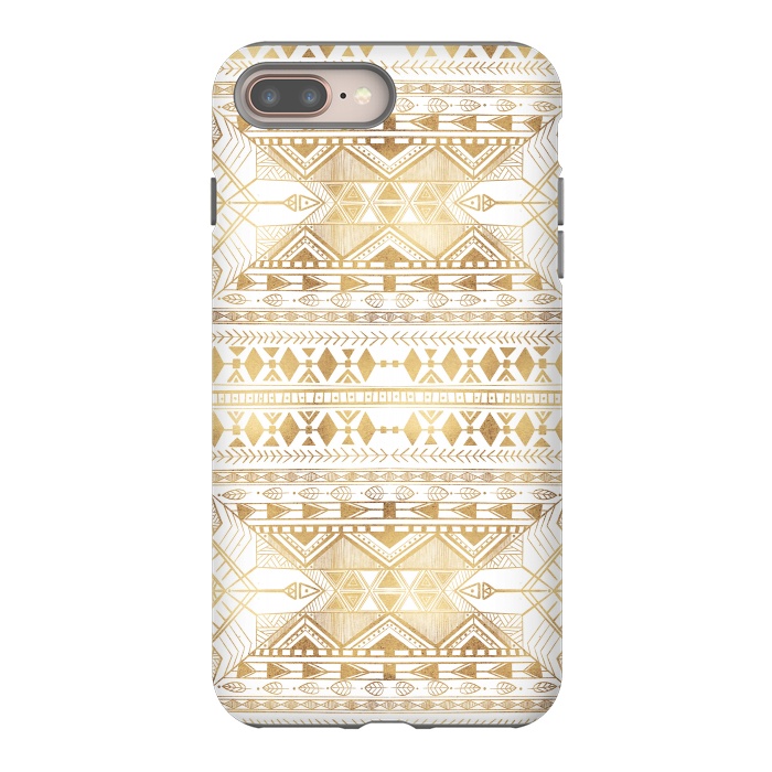 iPhone 8 plus StrongFit Trendy Gold Geometric Tribal Aztec Pattern by InovArts