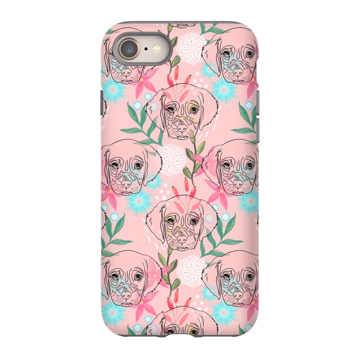 iPhone 8 StrongFit Cute Puppy Dog and Flowers Pink Creative Art by InovArts