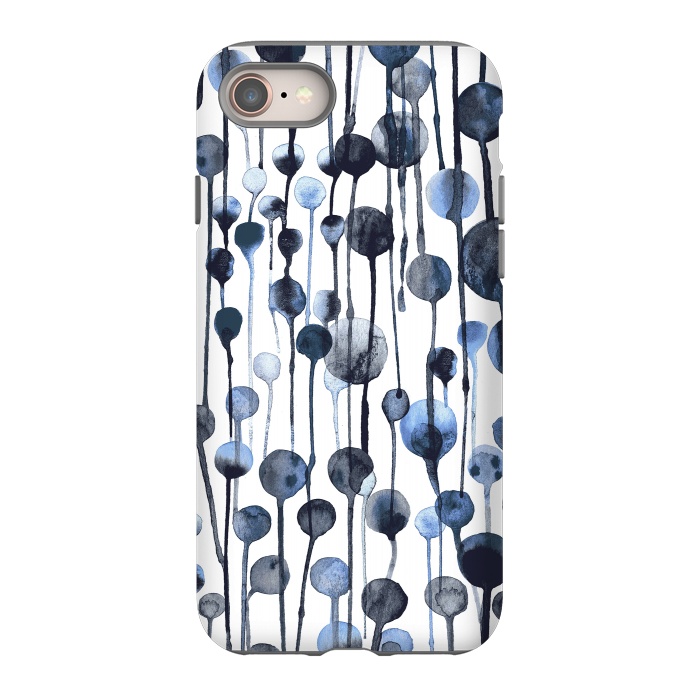 iPhone 8 StrongFit Dripping Watercolor Dots Navy by Ninola Design