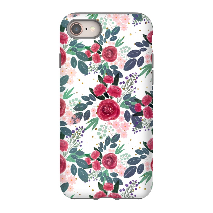 iPhone 8 StrongFit Cute Rose Pink Peonies Watercolor Paint Gold Dots Design by InovArts