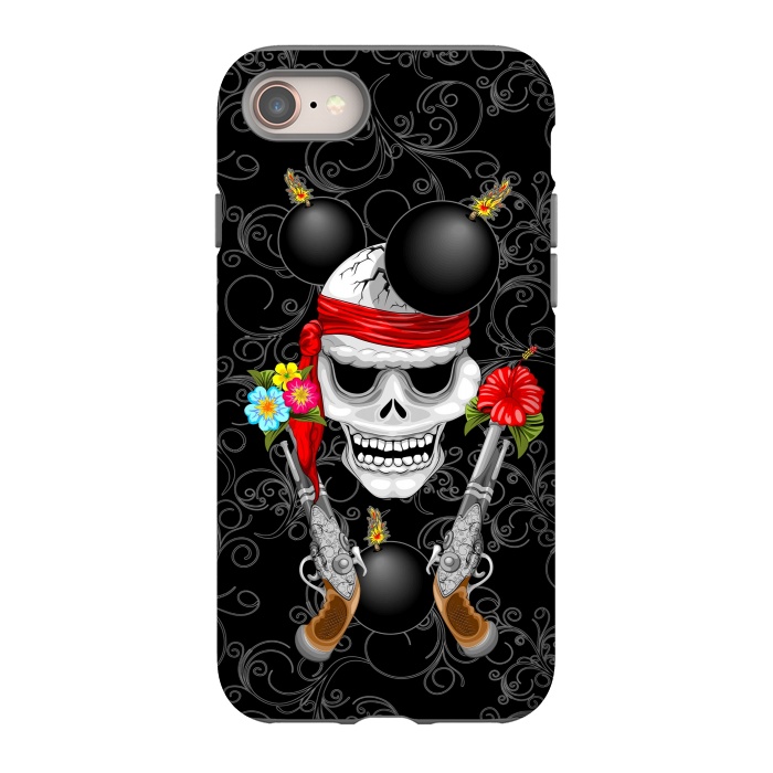 iPhone 8 StrongFit Pirate Skull, Ancient Guns, Flowers and Cannonballs by BluedarkArt
