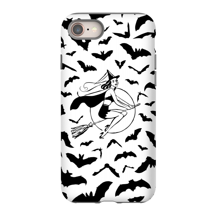 iPhone 8 StrongFit Witch and flying bats vintage illustration by Oana 
