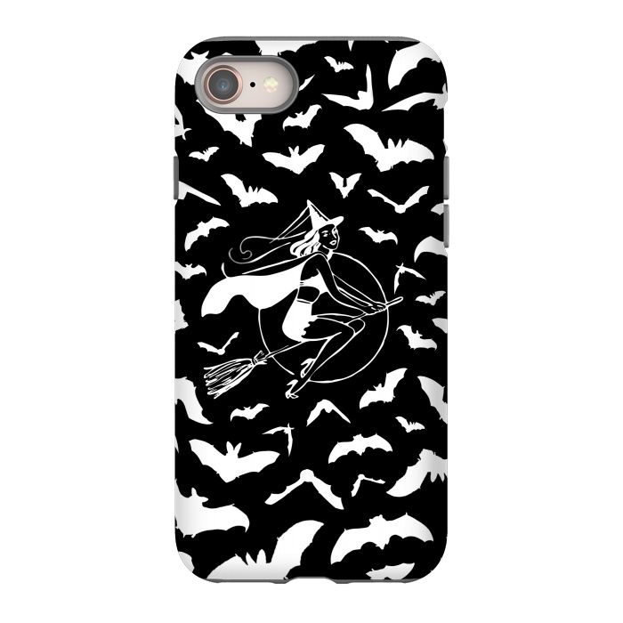 iPhone 8 StrongFit Pin-up witch and flying bats pattern by Oana 
